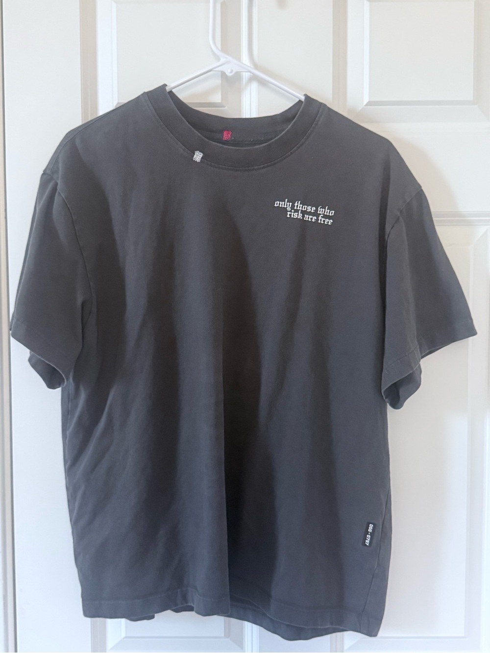 Men's Charcoal Graphic Crewneck T-Shirt - 'Only Those Who Risk Are Free'